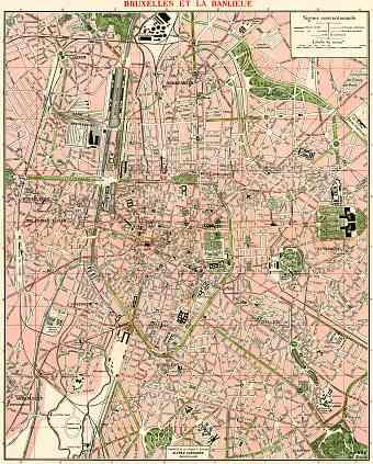 Brussels (Brussel, Bruxelles) city map, 1920