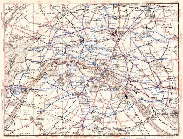 Paris Tramway and Metro Network map, 1931. Use the zooming tool to explore in higher level of detail. Obtain as a quality print or high resolution image