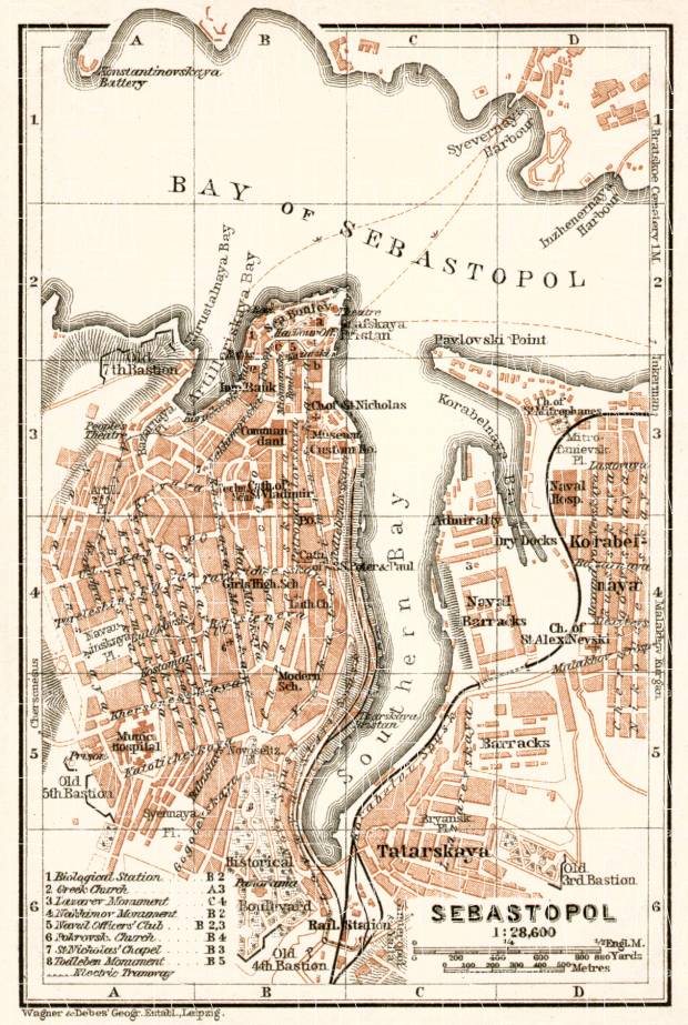 Sebastopol (Севастополь, Sevastopol) city map, 1914. Use the zooming tool to explore in higher level of detail. Obtain as a quality print or high resolution image