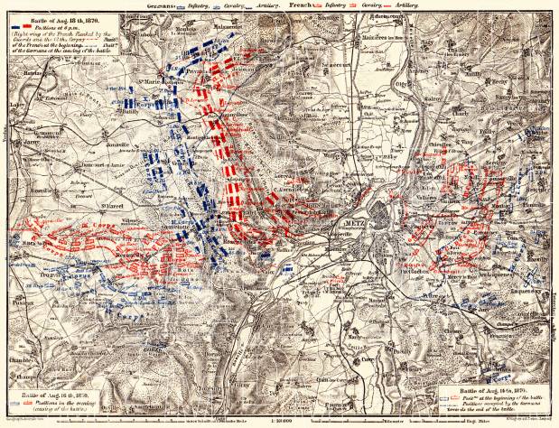 Battle at Metz in August 1870 site map, 1905. Use the zooming tool to explore in higher level of detail. Obtain as a quality print or high resolution image