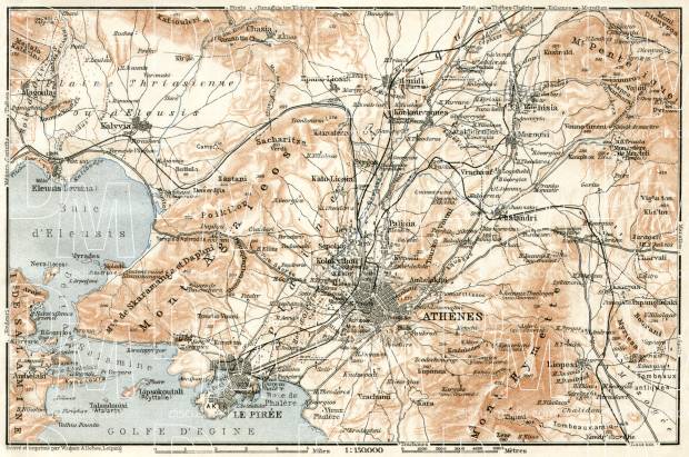 Athens (Αθήνα), map of the nearer environs, 1911. Use the zooming tool to explore in higher level of detail. Obtain as a quality print or high resolution image
