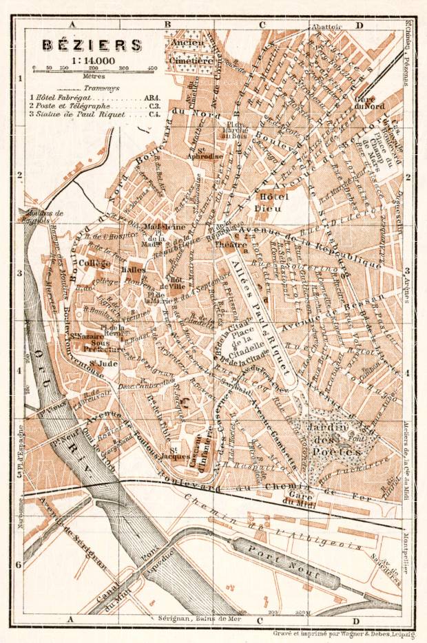Béziers city map, 1902. Use the zooming tool to explore in higher level of detail. Obtain as a quality print or high resolution image