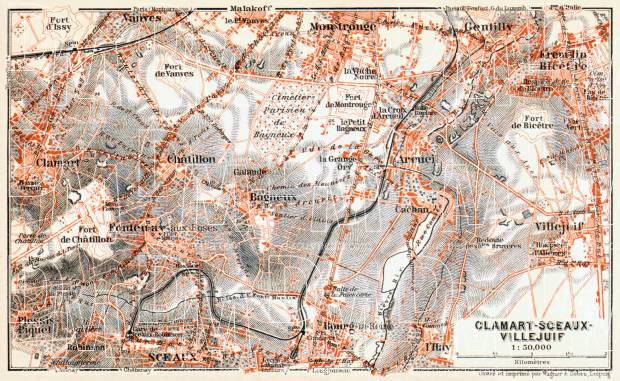Clamart-Sceaux-Villejuif map, 1910. Use the zooming tool to explore in higher level of detail. Obtain as a quality print or high resolution image