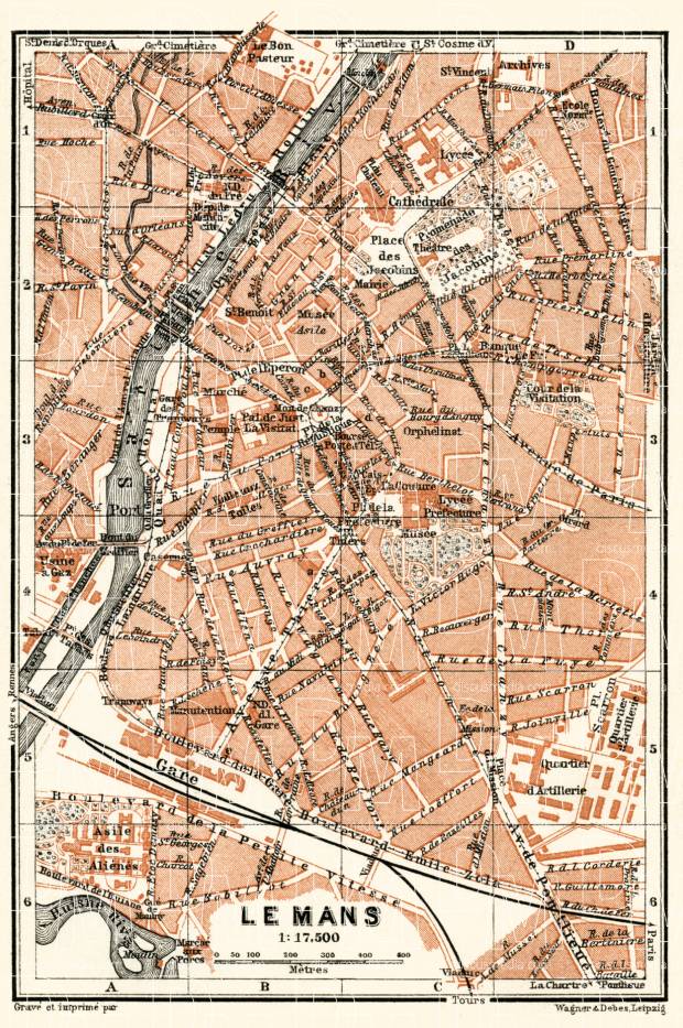 Le Mans city map, 1913. Use the zooming tool to explore in higher level of detail. Obtain as a quality print or high resolution image