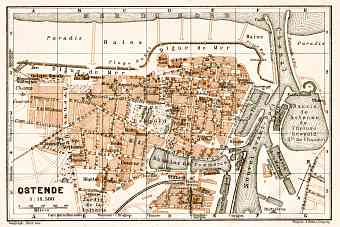 Ostend (Ostende) city map, 1909