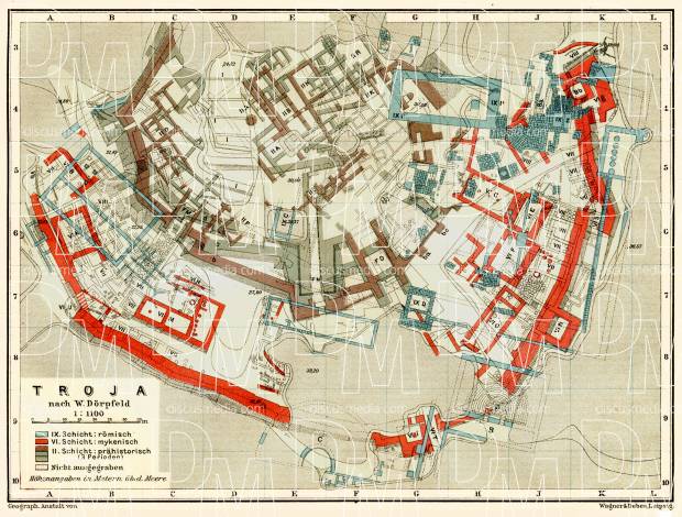 City Of Troy Map Old Map Of The Site Of Ancient Troy (Troja) In 1905. Buy Vintage Map  Replica Poster Print Or Download Picture