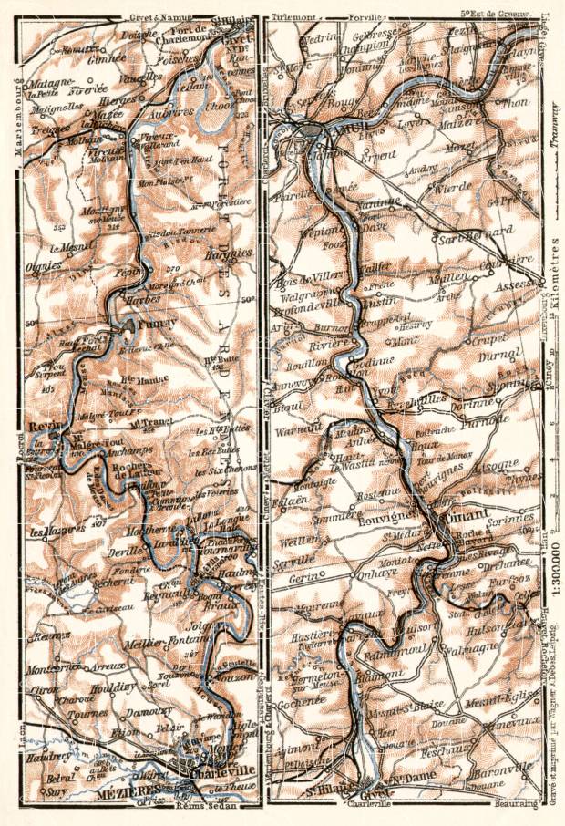 Meuse River Valley map, 1909. Use the zooming tool to explore in higher level of detail. Obtain as a quality print or high resolution image