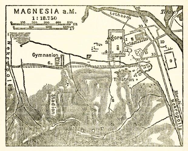 Magnesia on the Maeander, map of the ancient site, 1905. Use the zooming tool to explore in higher level of detail. Obtain as a quality print or high resolution image