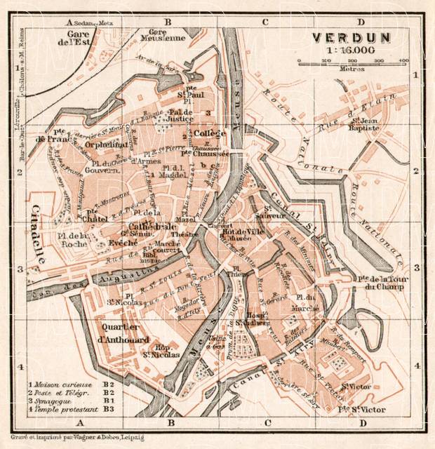 Verdun city map, 1909. Use the zooming tool to explore in higher level of detail. Obtain as a quality print or high resolution image