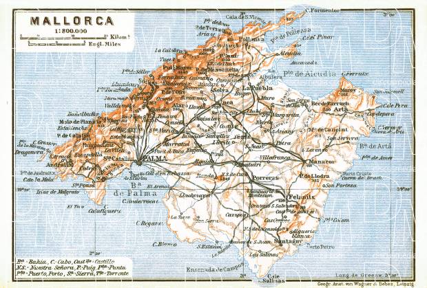 Mallorca map, 1913. Use the zooming tool to explore in higher level of detail. Obtain as a quality print or high resolution image