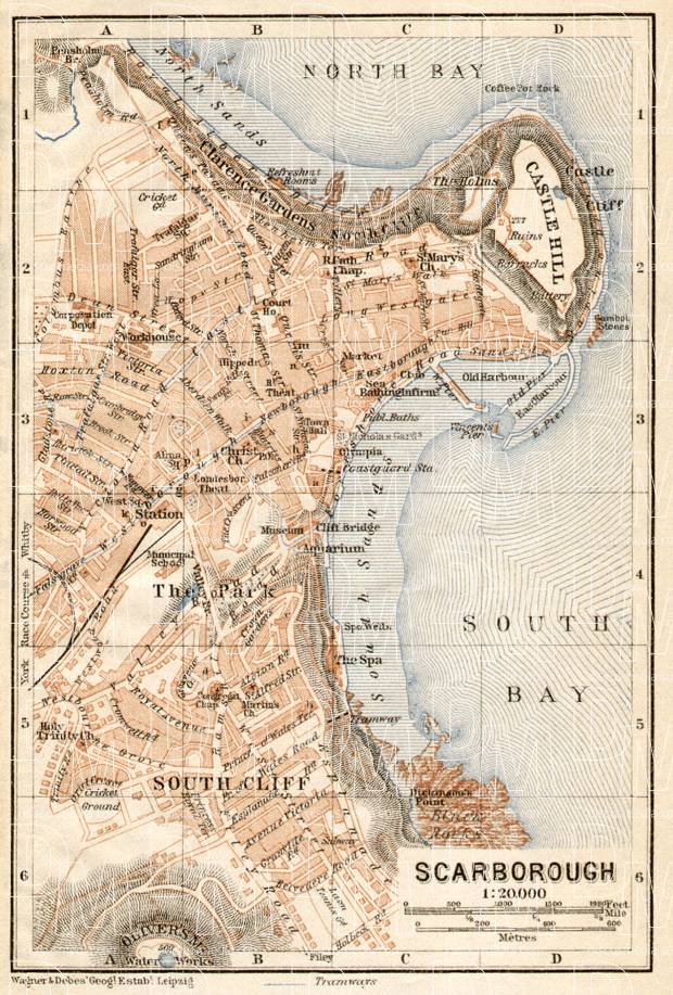 Old map of Scarborough in 1906. Buy vintage map replica poster print or