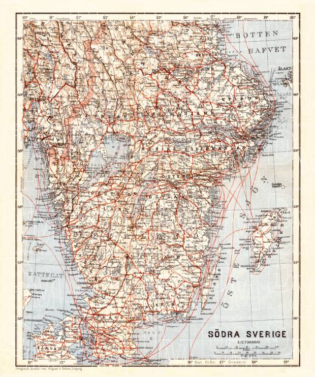 South of Sweden map, 1910. Use the zooming tool to explore in higher level of detail. Obtain as a quality print or high resolution image