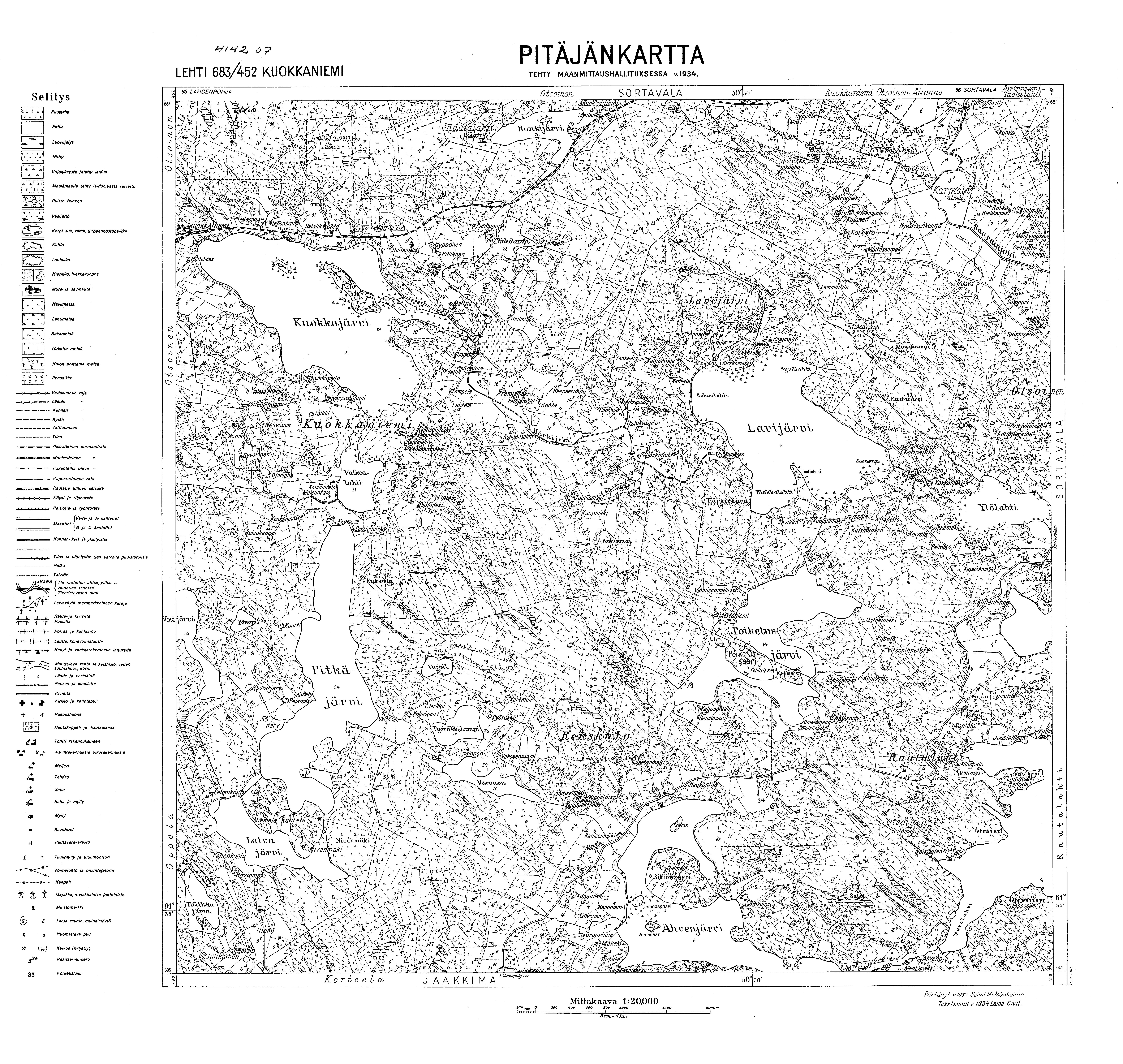 Kuokkaniemi. Pitäjänkartta 414207. Parish map from 1932