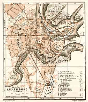 Luxembourg (Luxemburg) city map, 1909