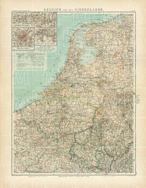 Belgium and the Netherlands Map, 1905. Use the zooming tool to explore in higher level of detail. Obtain as a quality print or high resolution image