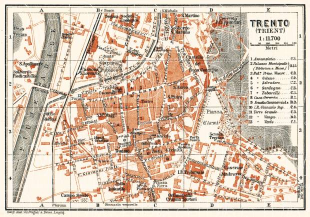 Trento city map, 1911. Use the zooming tool to explore in higher level of detail. Obtain as a quality print or high resolution image