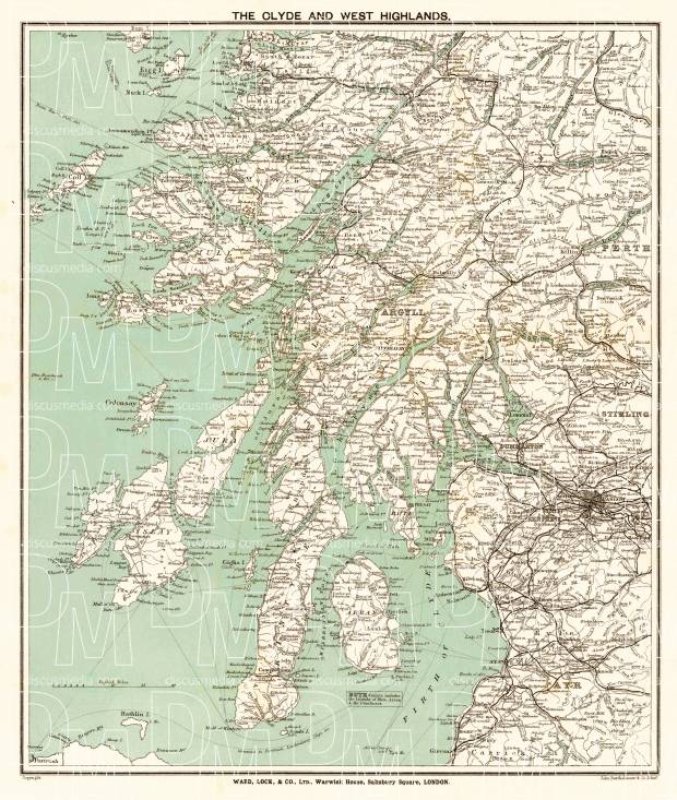 Clyde and the West Highlands map, 1909. Use the zooming tool to explore in higher level of detail. Obtain as a quality print or high resolution image
