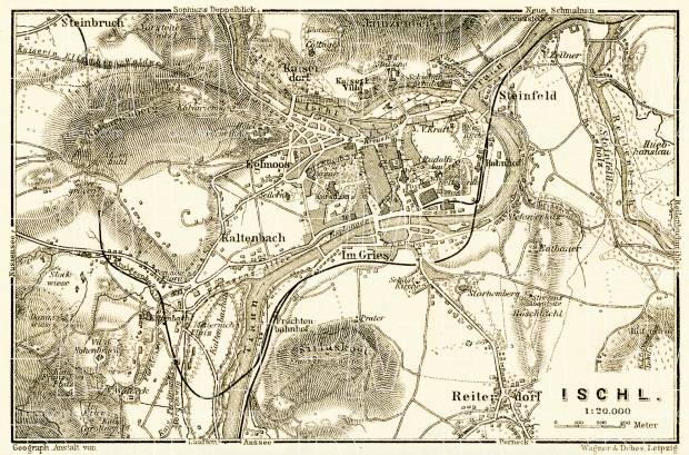 Bad Ischl (Ischl) city map, 1906. Use the zooming tool to explore in higher level of detail. Obtain as a quality print or high resolution image
