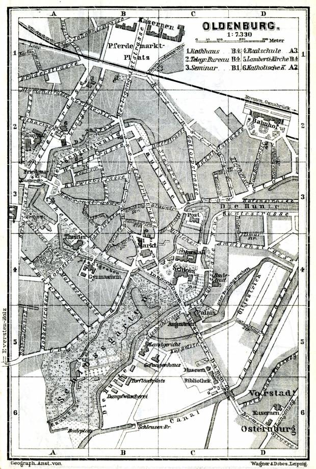 Old map of Oldenburg in 1887. Buy vintage map replica poster print or
