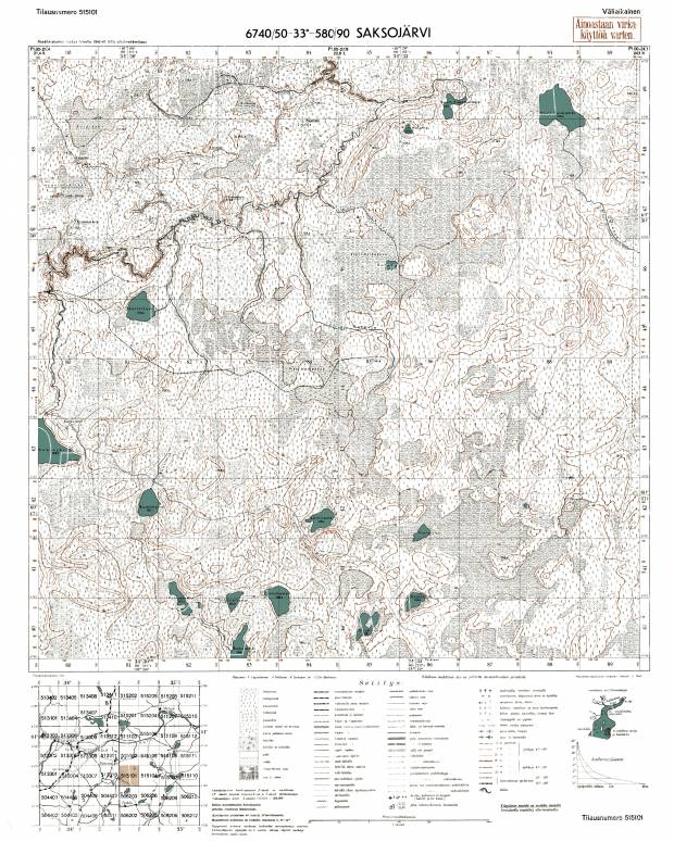 Šakšozero Village Site. Saksojärvi. Topografikartta 515101. Topographic map from 1943. Use the zooming tool to explore in higher level of detail. Obtain as a quality print or high resolution image