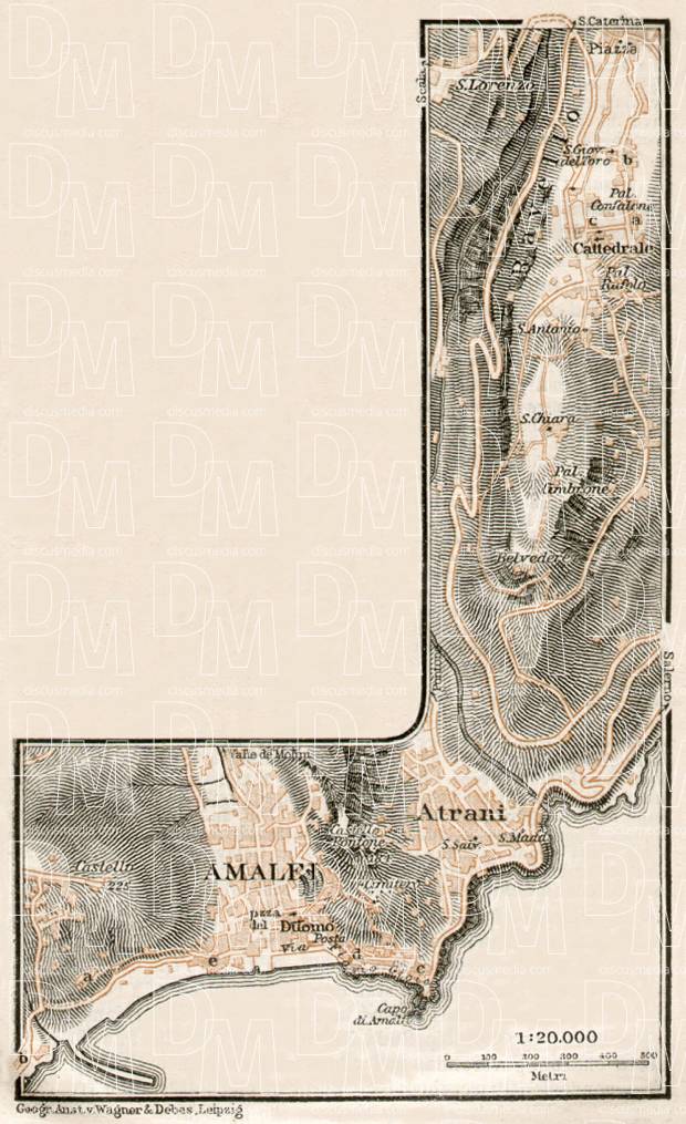 Amalfi and environs map, 1912. Use the zooming tool to explore in higher level of detail. Obtain as a quality print or high resolution image