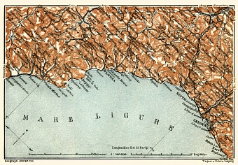 Italian Genoese Riviera (Riviére) from Savona to Genoa map, 1913