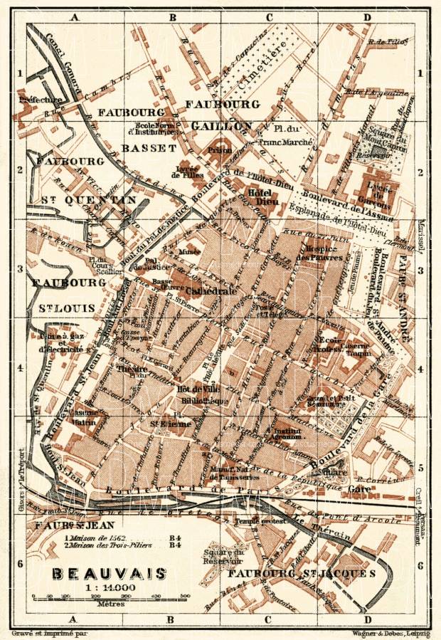 Beauvais city map, 1913. Use the zooming tool to explore in higher level of detail. Obtain as a quality print or high resolution image