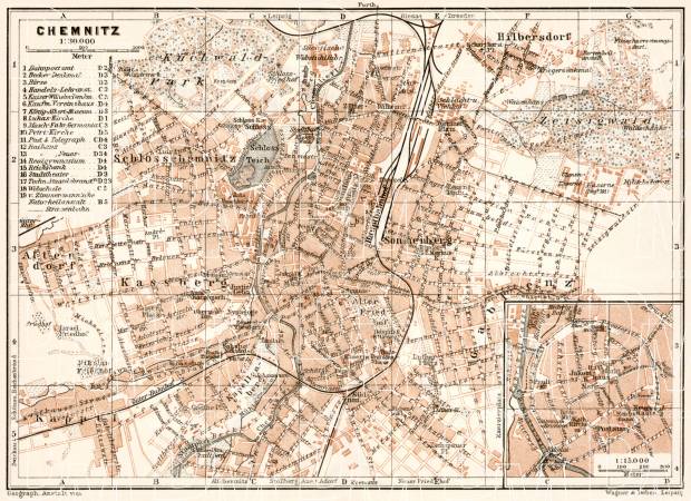 Chemnitz city map, 1911. Use the zooming tool to explore in higher level of detail. Obtain as a quality print or high resolution image