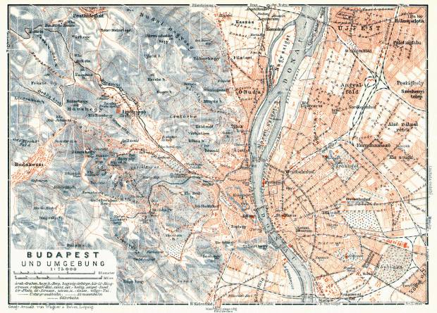 Budapest and its environs map, 1913. Use the zooming tool to explore in higher level of detail. Obtain as a quality print or high resolution image