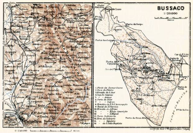 Bussaco district map, 1913. Environs of Bussaco and Coimbra. Use the zooming tool to explore in higher level of detail. Obtain as a quality print or high resolution image