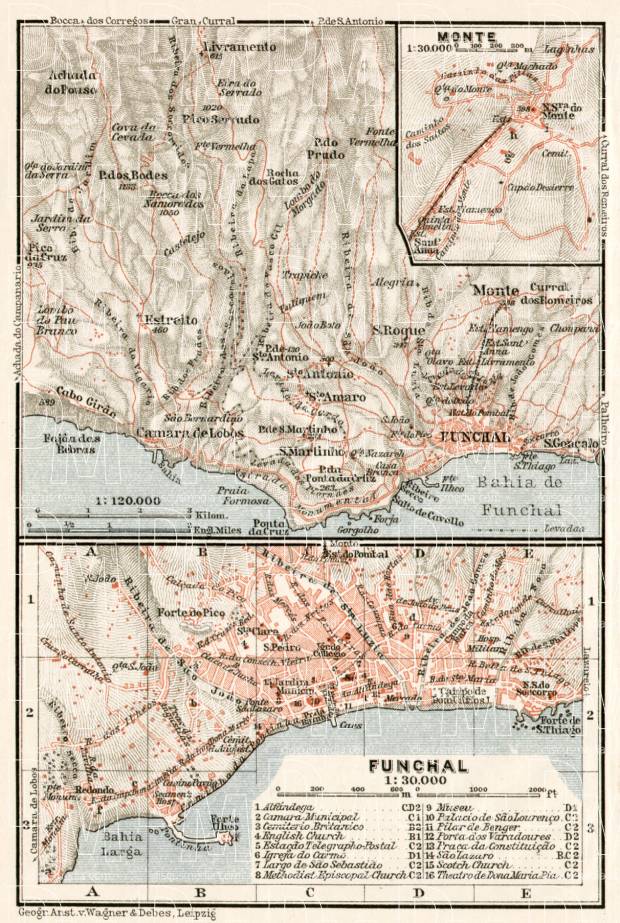 Funchal and environs map, 1911. Use the zooming tool to explore in higher level of detail. Obtain as a quality print or high resolution image
