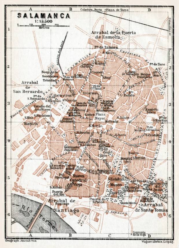 Salamanca city map, 1913. Use the zooming tool to explore in higher level of detail. Obtain as a quality print or high resolution image