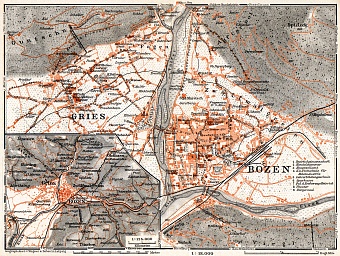 Bolzano (Bozen) and Gries, towns´ map. Environs of Bolzano/Gries map, 1911