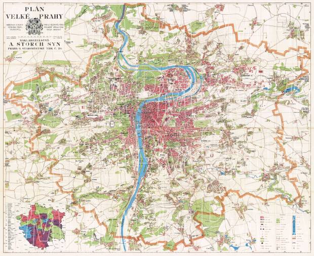 Prague (Praha) city map, 1939. Use the zooming tool to explore in higher level of detail. Obtain as a quality print or high resolution image
