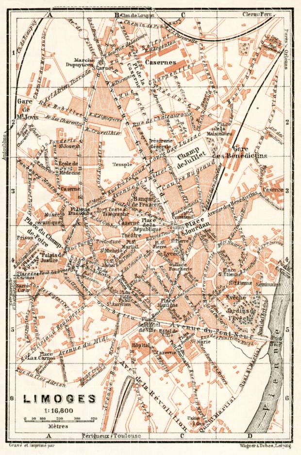 Limoges city map, 1902. Use the zooming tool to explore in higher level of detail. Obtain as a quality print or high resolution image