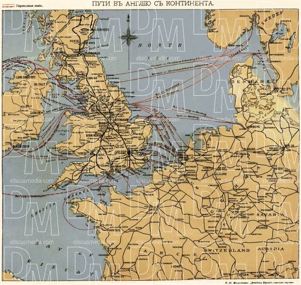 Map of the Water Connections to Great Britain from Continent, 1900. Use the zooming tool to explore in higher level of detail. Obtain as a quality print or high resolution image