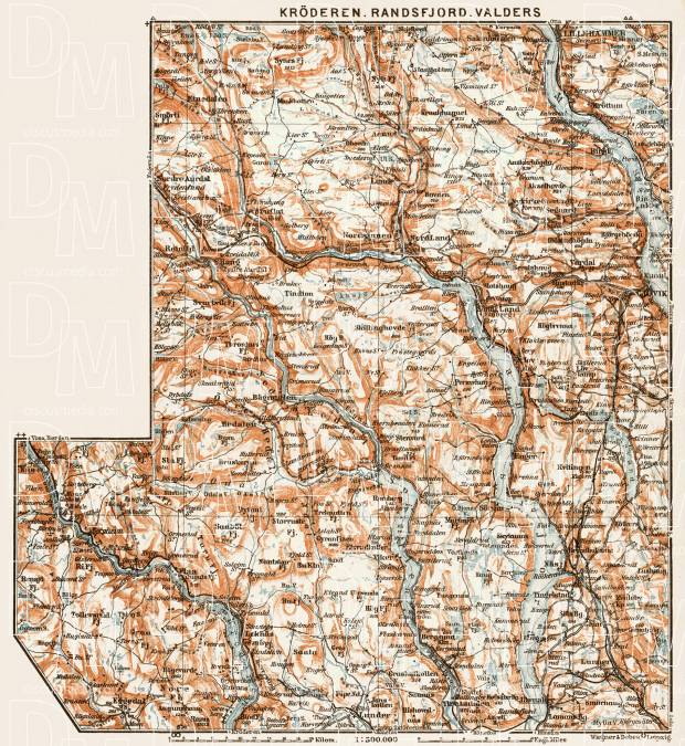 Kröderen - Randsfjord - Valders, region map, 1931. Use the zooming tool to explore in higher level of detail. Obtain as a quality print or high resolution image