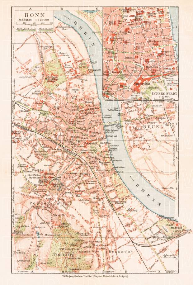 Bonn city map, 1927. Use the zooming tool to explore in higher level of detail. Obtain as a quality print or high resolution image