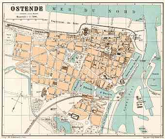 Ostend (Ostende) city map, 1908