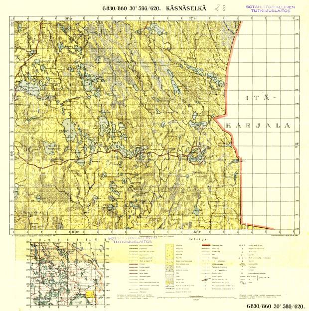 Kjasnjaselkja. Käsnäselkä. Topografikartta 5122. Topographic map from 1936. Use the zooming tool to explore in higher level of detail. Obtain as a quality print or high resolution image