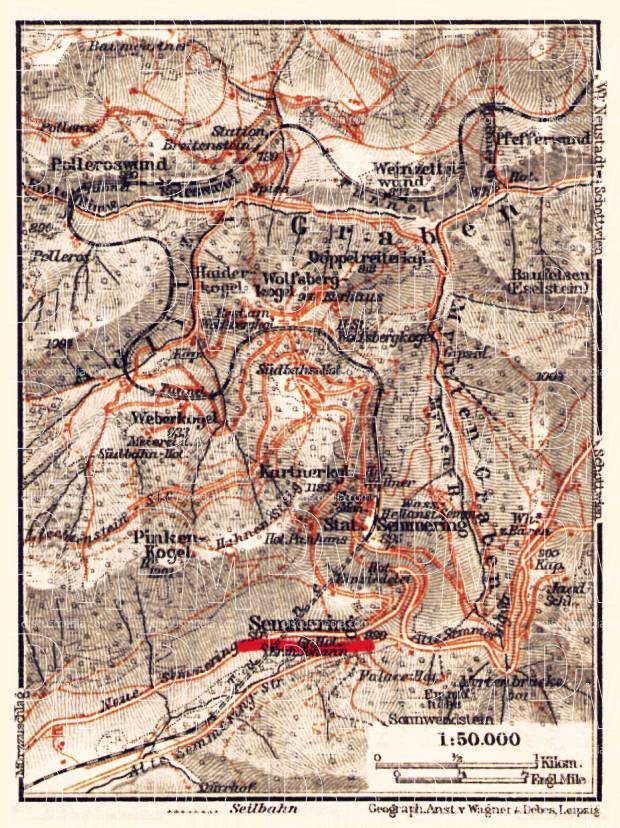 Semmering and environs map, 1911. Use the zooming tool to explore in higher level of detail. Obtain as a quality print or high resolution image