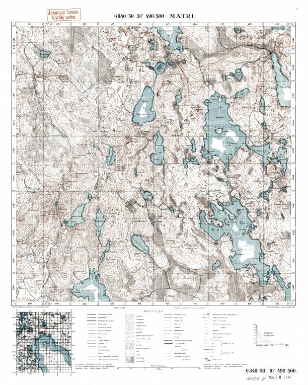 Matri. Topografikartta 412411. Topographic map from 1940. Use the zooming tool to explore in higher level of detail. Obtain as a quality print or high resolution image