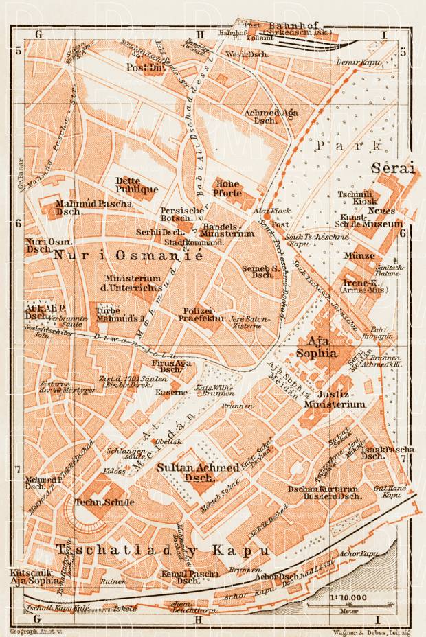 Constantionople (قسطنطينيه, İstanbul, Istanbul): Sultanahmet District Map, 1914. Use the zooming tool to explore in higher level of detail. Obtain as a quality print or high resolution image