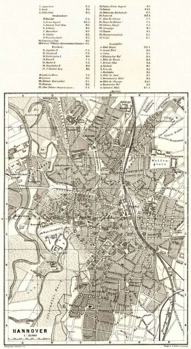 Hannover city map, 1887. Use the zooming tool to explore in higher level of detail. Obtain as a quality print or high resolution image