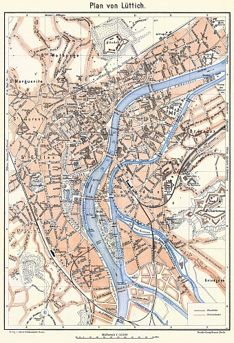 Liège (Lüttich) city map, 1908