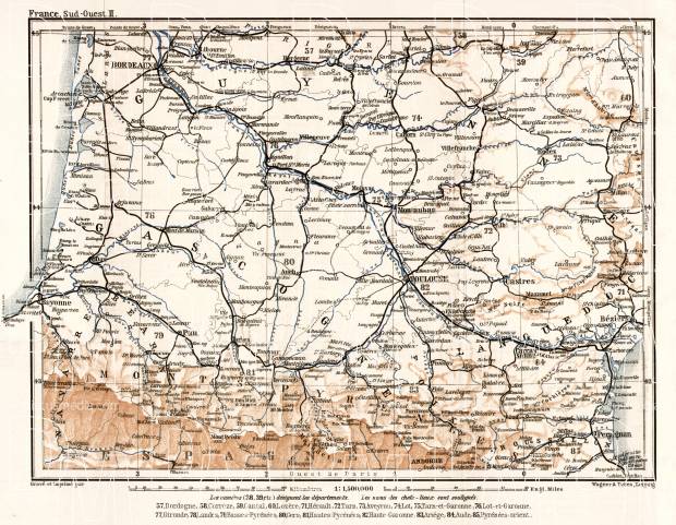 France, southwestern part map (Bordeaux, Gascogne, Gyuenne…), 1902. Use the zooming tool to explore in higher level of detail. Obtain as a quality print or high resolution image