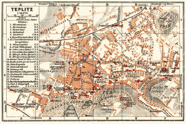 Teplitz (Teplice) city map, 1913. Use the zooming tool to explore in higher level of detail. Obtain as a quality print or high resolution image