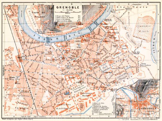 Grenoble city map, 1913. Use the zooming tool to explore in higher level of detail. Obtain as a quality print or high resolution image