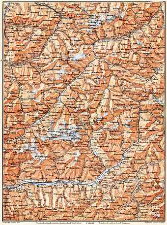Engadin Valley and Valtellina district map, 1897