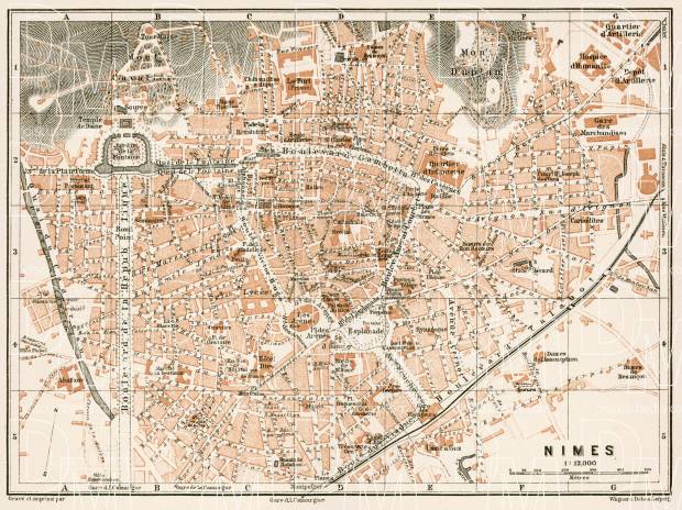 Nîmes city map, 1902. Use the zooming tool to explore in higher level of detail. Obtain as a quality print or high resolution image